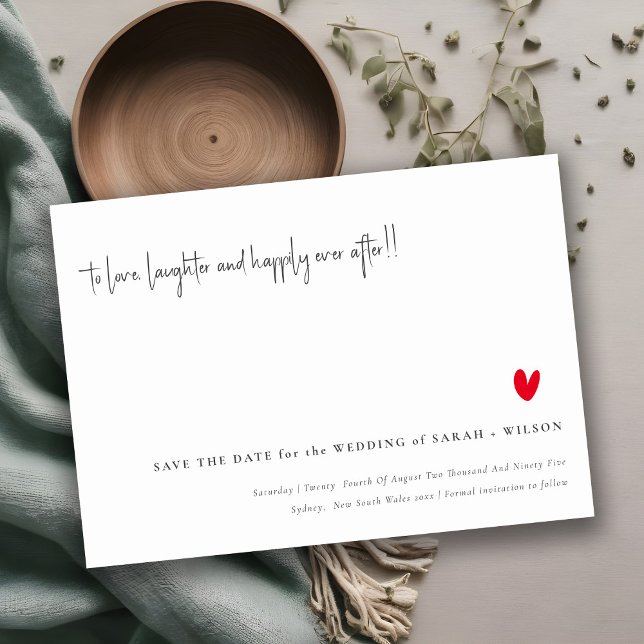 Simple Minimal Red Heart Script Save The Date Card (Creator Uploaded)
