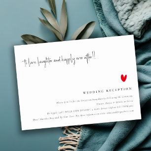 Simple Minimal Red Heart Script Wedding Reception Enclosure Card
