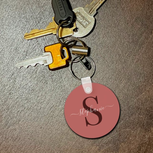 Simple Minimal Red Monogram Initial First Name Keychain (Creator Uploaded)