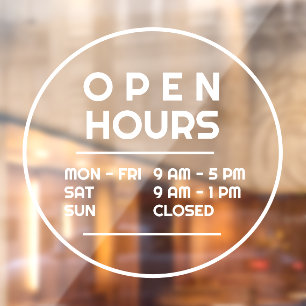 Simple Minimal Round Business Open Hours Window Cling