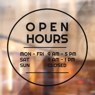 Simple Minimal Round Business Open Hours Window Cling