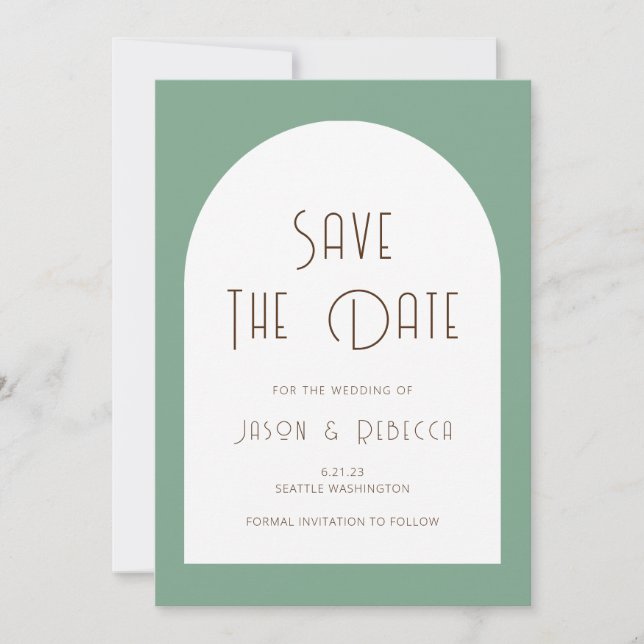 Simple Minimal Sage Green Save The Date Wedding Invitation (Front)