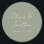 Simple Minimal Sage Green Script Wedding Classic Round Sticker<br><div class="desc">Simple Minimal Sage Green Script Wedding Classic Round Sticker</div>