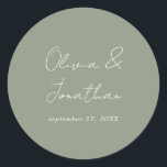 Simple Minimal Sage Green Script Wedding Classic Round Sticker<br><div class="desc">Simple Minimal Sage Green Script Wedding Classic Round Sticker</div>