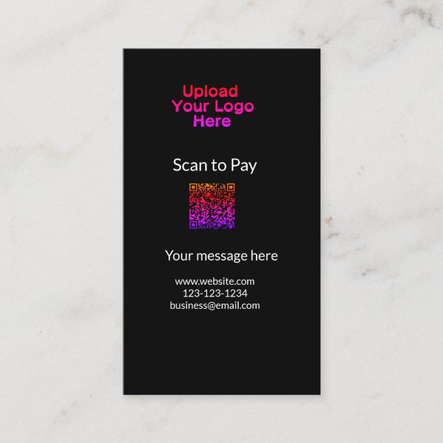 Simple minimal scan to pay Add QR logo website ema Business Card (Front)