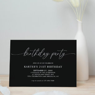 Simple Minimal Script Black White Adult Birthday  Invitation