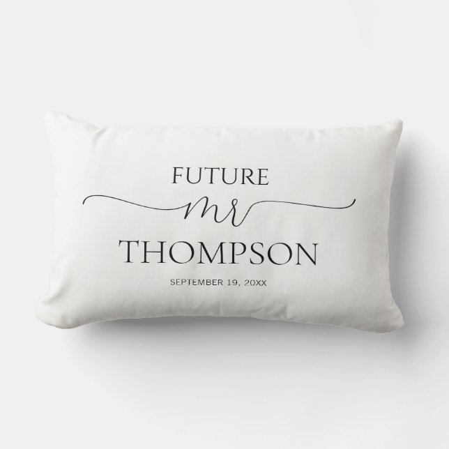 Simple Minimal Script Black & White Bridal Shower Lumbar Pillow (Front)