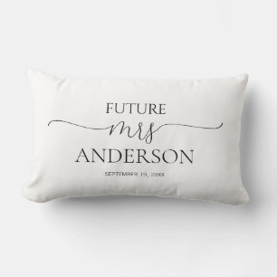 Simple Minimal Script Black & White Bridal Shower Lumbar Pillow