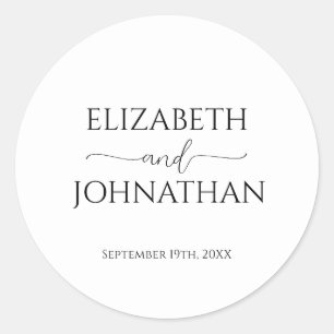 Simple Minimal Script Black & White Wedding Classic Round Sticker
