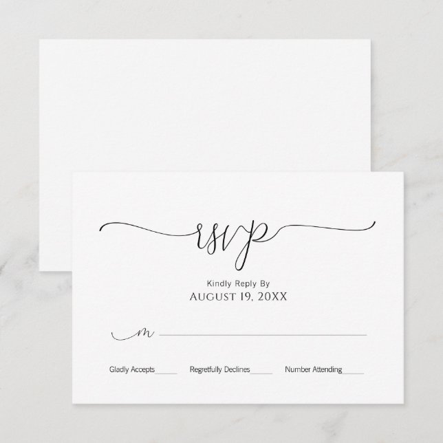 Simple Minimal Script Black & White Wedding RSVP  (Front/Back)