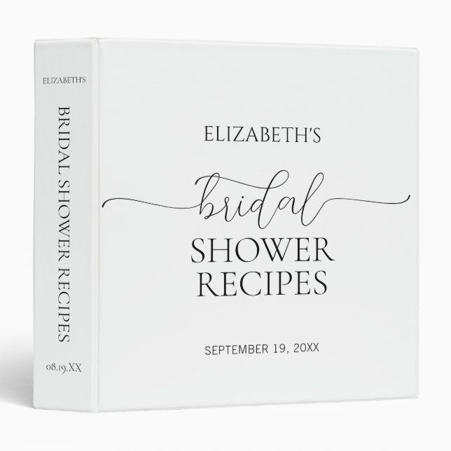 Simple Minimal Script Bridal Shower Recipe Binder (Front/Spine)
