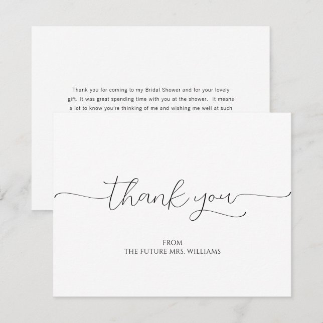 Simple Minimal Script Bridal Shower Thank You Card (Front/Back)