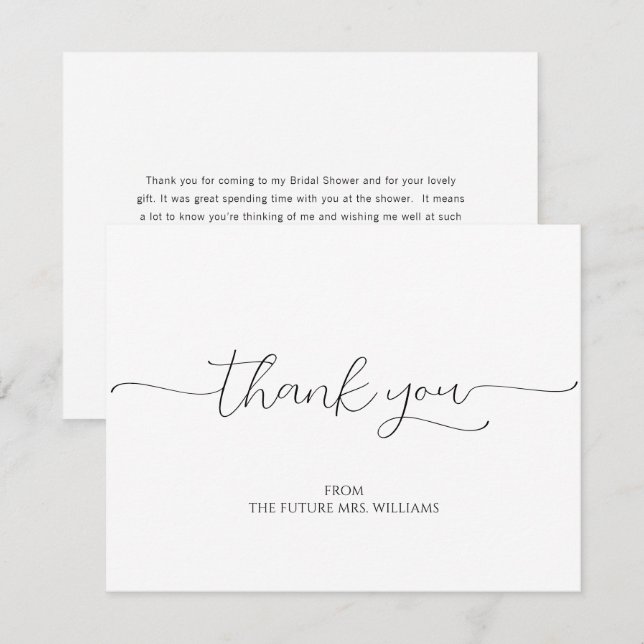 Simple Minimal Script Bridal Shower Thank You Card (Front/Back)