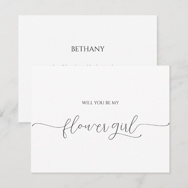 Simple Minimal Script Flower Girl Proposal Card (Front/Back)