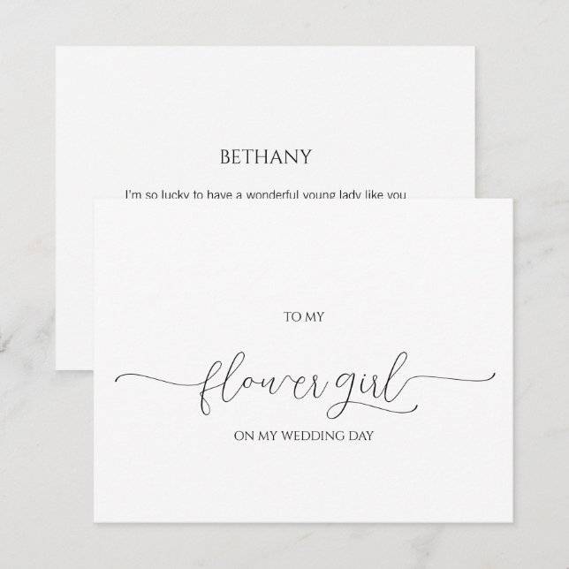 Simple Minimal Script Flower Girl Thank You Card (Front/Back)