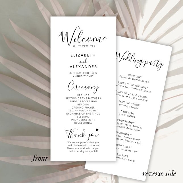 Simple Minimal Script Heart Wedding Ceremony Program (Creator Uploaded)