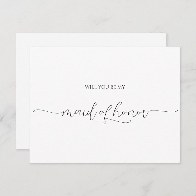 Simple Minimal Script Maid of Honour Proposal Card (Front/Back)