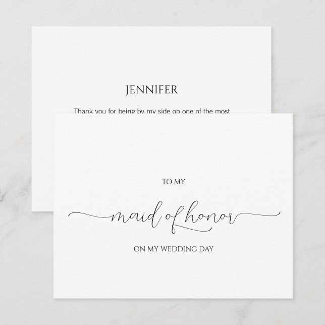 Simple Minimal Script Maid of Honour Thank You Car Invitation (Front/Back)