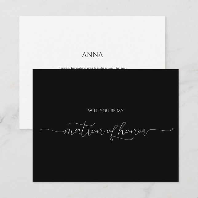 Simple Minimal Script Matron of Honour Proposal Invitation (Front/Back)