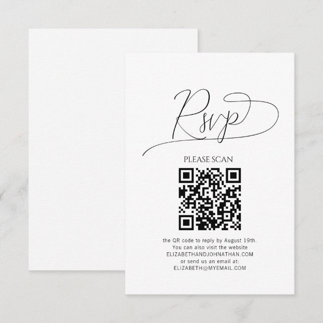 Simple Minimal Script QR Code Wedding RSVP Card (Front/Back)