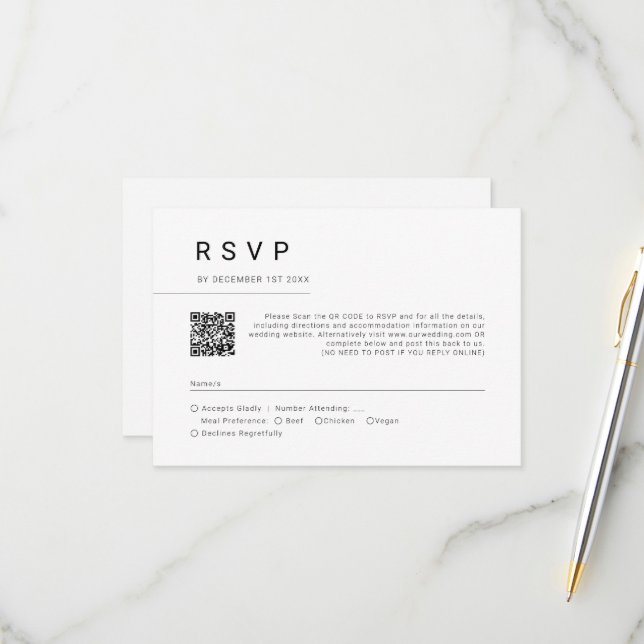 Simple Minimal Script Typography Wedding QR Code RSVP Card (Front/Back In Situ)