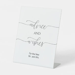 Simple Minimal Script Wedding Advice and Wishes Pedestal Sign