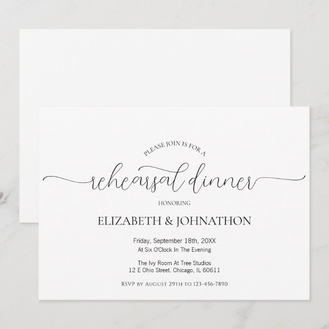 Simple Minimal Script Wedding Rehearsal Dinner Invitation (Front/Back)