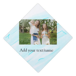 Simple minimal sky blue pastel watercolor add text graduation cap topper
