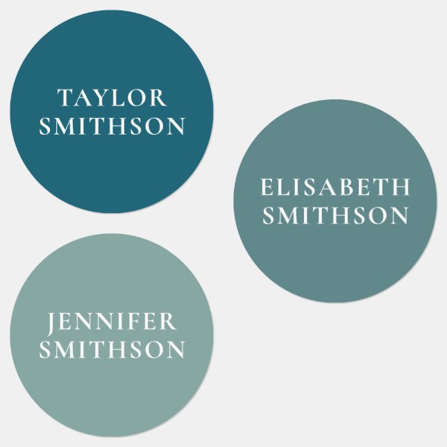 Simple Minimal Teal Blue Personalized Name Sticker (Group)