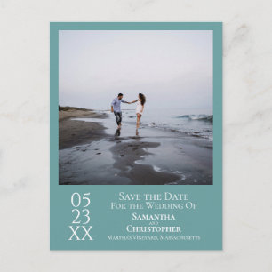 Simple Minimal Teal Wedding Save the Date Photo Postcard