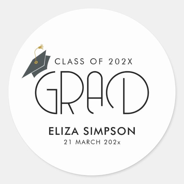 simple minimal text graduation classic round sticker (Front)