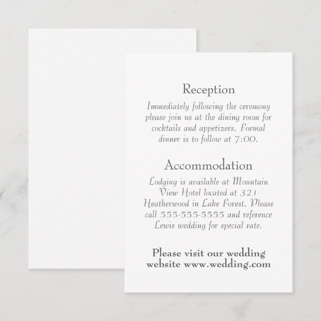 Simple, Minimal, Text-only Wedding Details Enclosure Card (Front/Back)