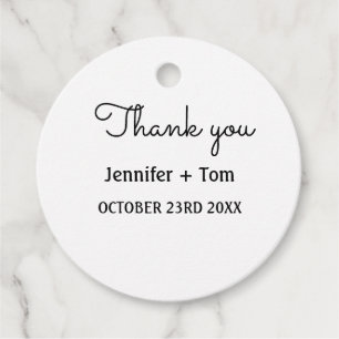 simple minimal text white wedding thank you favour tags