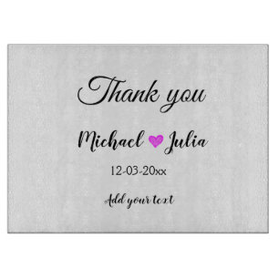 Simple minimal thank you couple name heart glitter cutting board