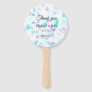 Simple minimal thank you couple name heart glitter hand fan
