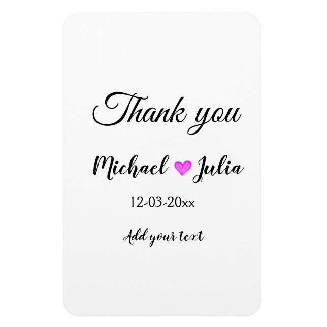 Simple minimal thank you couple name heart glitter magnet (Vertical)