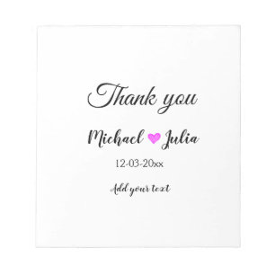 Simple minimal thank you couple name heart glitter notepad
