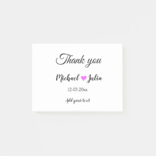 Simple minimal thank you couple name heart glitter post-it notes