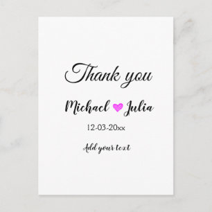 Simple minimal thank you couple name heart glitter postcard