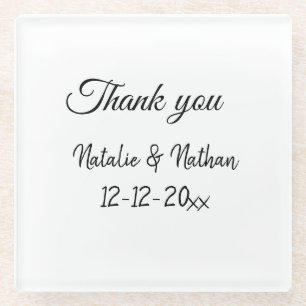 Simple minimal thank you couple name text date cus glass coaster