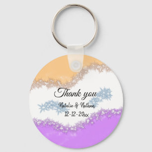Simple minimal thank you couple name text date cus keychain