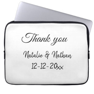 Simple minimal thank you couple name text date cus laptop sleeve