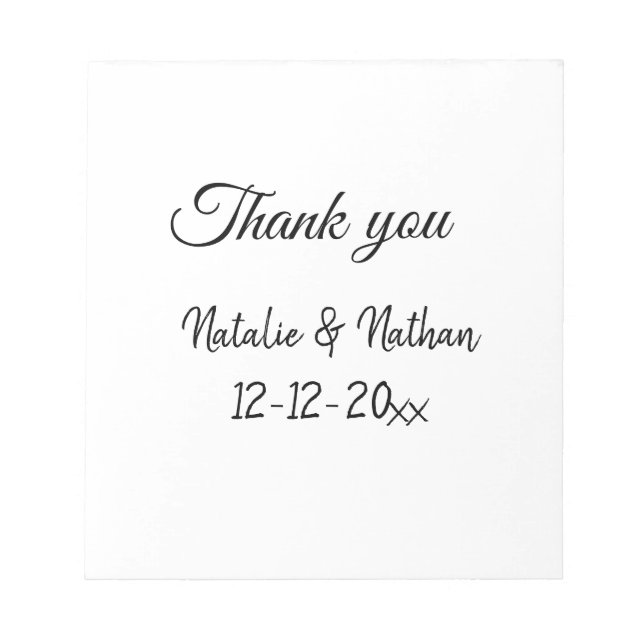 Simple minimal thank you couple name text date cus notepad (Front)