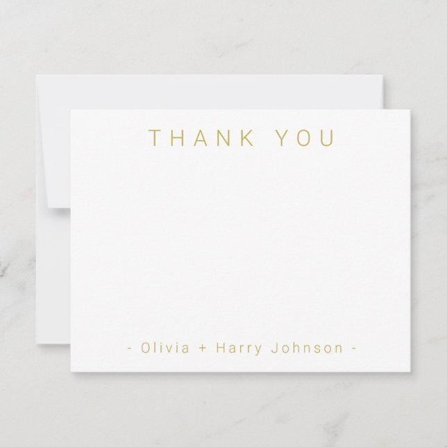 Simple Minimal Thank You Gold White Flat Note Card (Front)