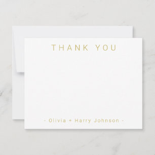 Simple Minimal Thank You Gold White Flat Note Card