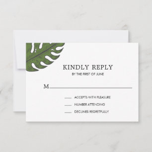 Simple Minimal Tropical Palm Leaf Modern Wedding RSVP Card