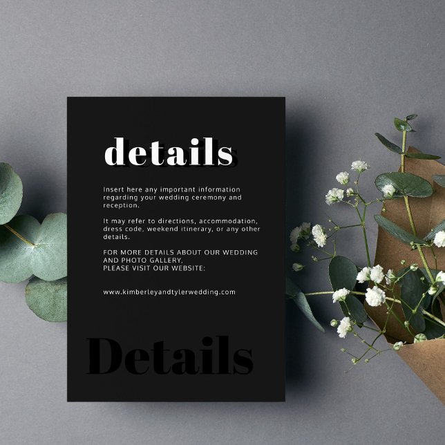 Simple minimal typography black wedding details  enclosure card (Creator Uploaded)