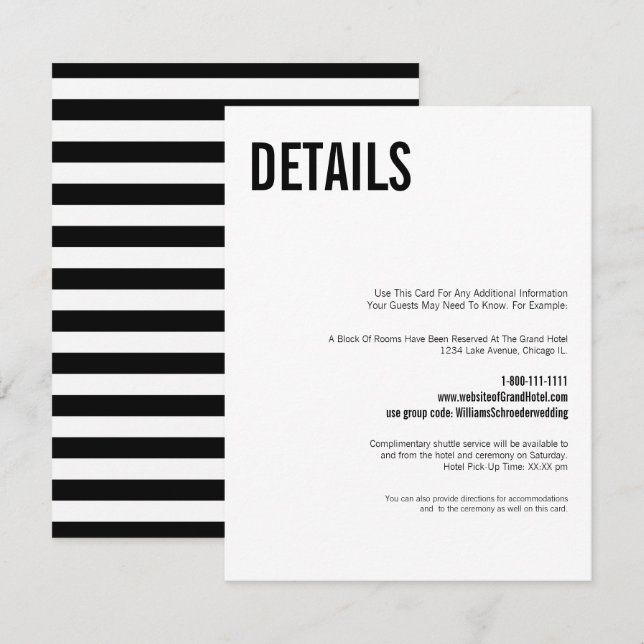 Simple & Minimal Typography Wedding Details Card (Front/Back)