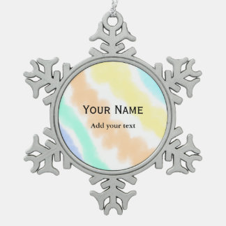 Simple minimal watercolor Pink yellow add name  Snowflake Pewter Christmas Ornament