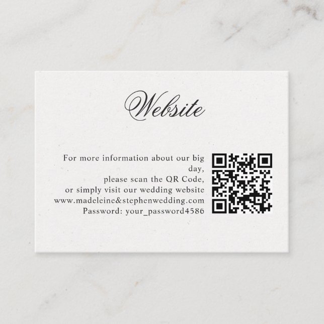 Simple minimal wedding website online RSVP QR Code Enclosure Card (Front)